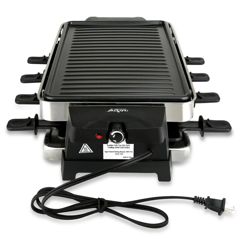 Raclette Grill, Two-Tier Party Cooktop, Metal Grill Surface