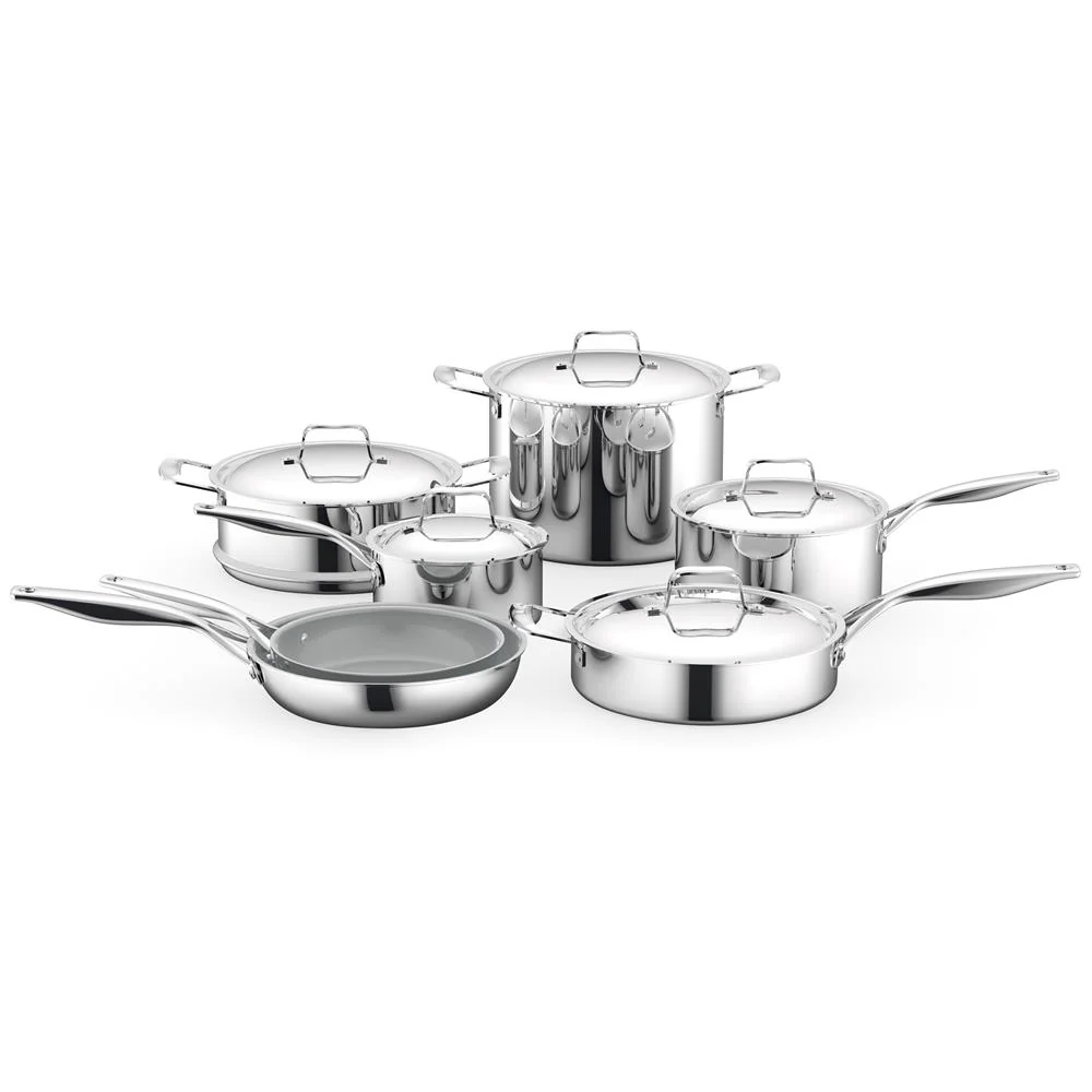 Kitchenware Pots & Pans Set - Clad Kitchen Cookware, Frypan Interior Coated With Prestige Ceramic Non-Stick Coating (12-Piece Set)