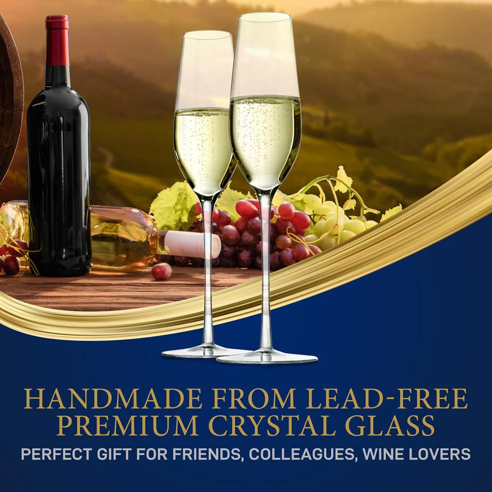 2 Pcs. Of Crystal Champagne Flutes - Ultra Clear, Elegant Champagne Glasses, Hand Blown