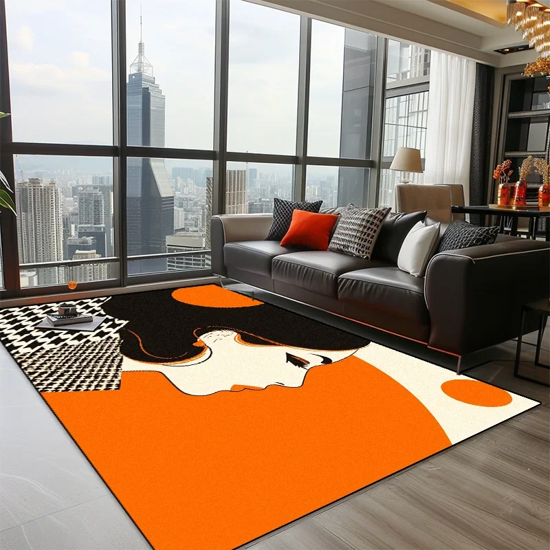Geometry Orange Girl Household Non-slip Mat Home Bedroom Living Room Large Area Carpet Study Office Rugs Balcony Decorative Rug
