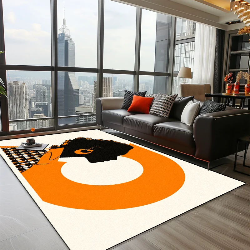 Geometry Orange Girl Household Non-slip Mat Home Bedroom Living Room Large Area Carpet Study Office Rugs Balcony Decorative Rug