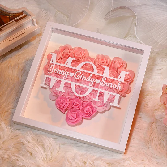 Personalized Mom's Flower Shadow Box with Kid's Name