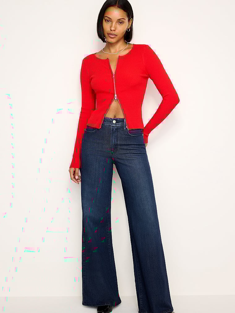Good American Virgo Rib Zip Front Sweater