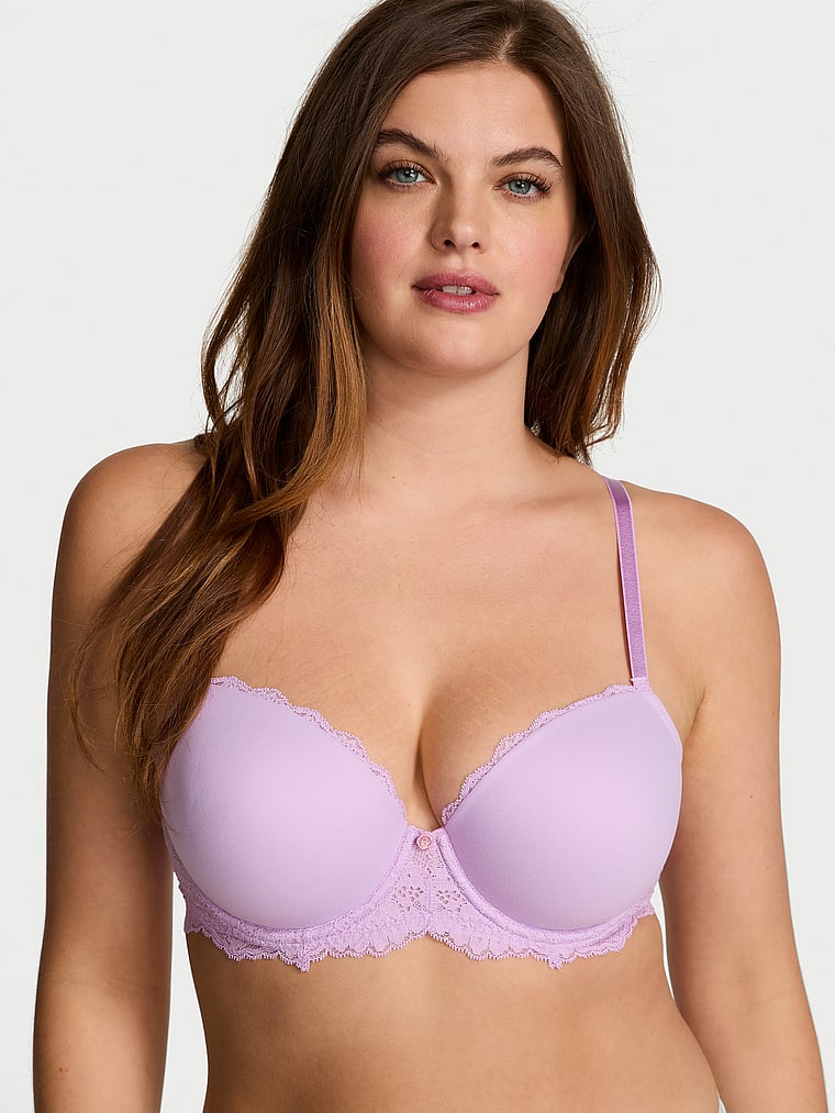 Dream Angels Smooth & Lace Lightly Lined Classic Coverage Demi Bra Lace Trim