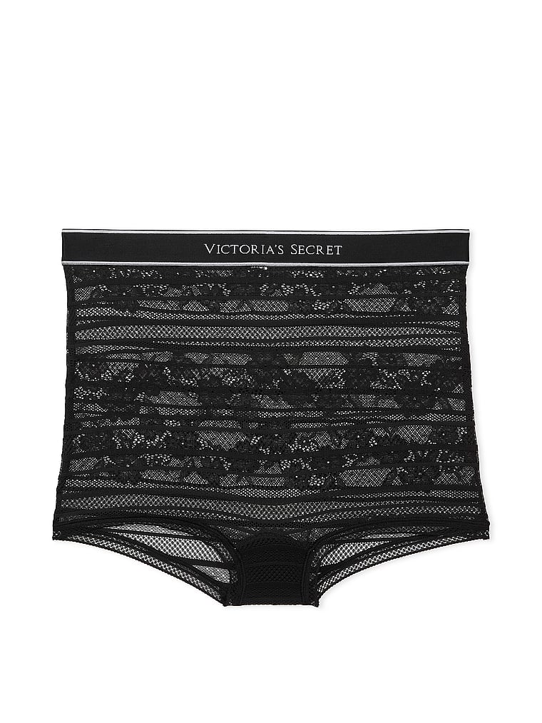 Cotton Logo Lace High-Waist Boyshort Panty Lace