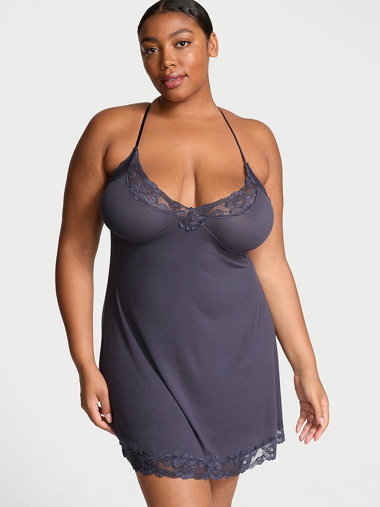 Victoria's Secret Ribbed Modal & Lace Cross-Back Slip Dress