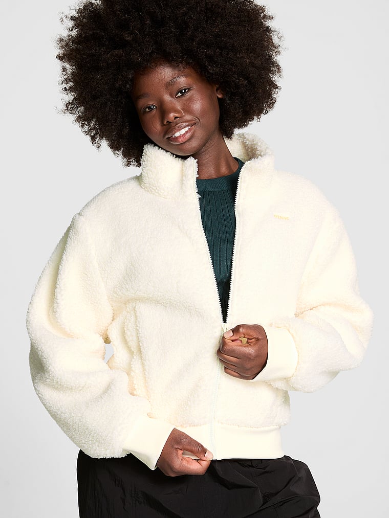 PINK Plush Teddy Cropped Coat