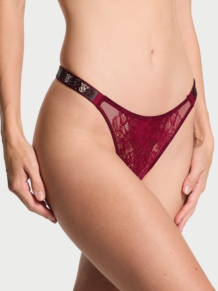 Very Sexy Shine Strap Rose Lace Crotchless Brazilian Panty Lace