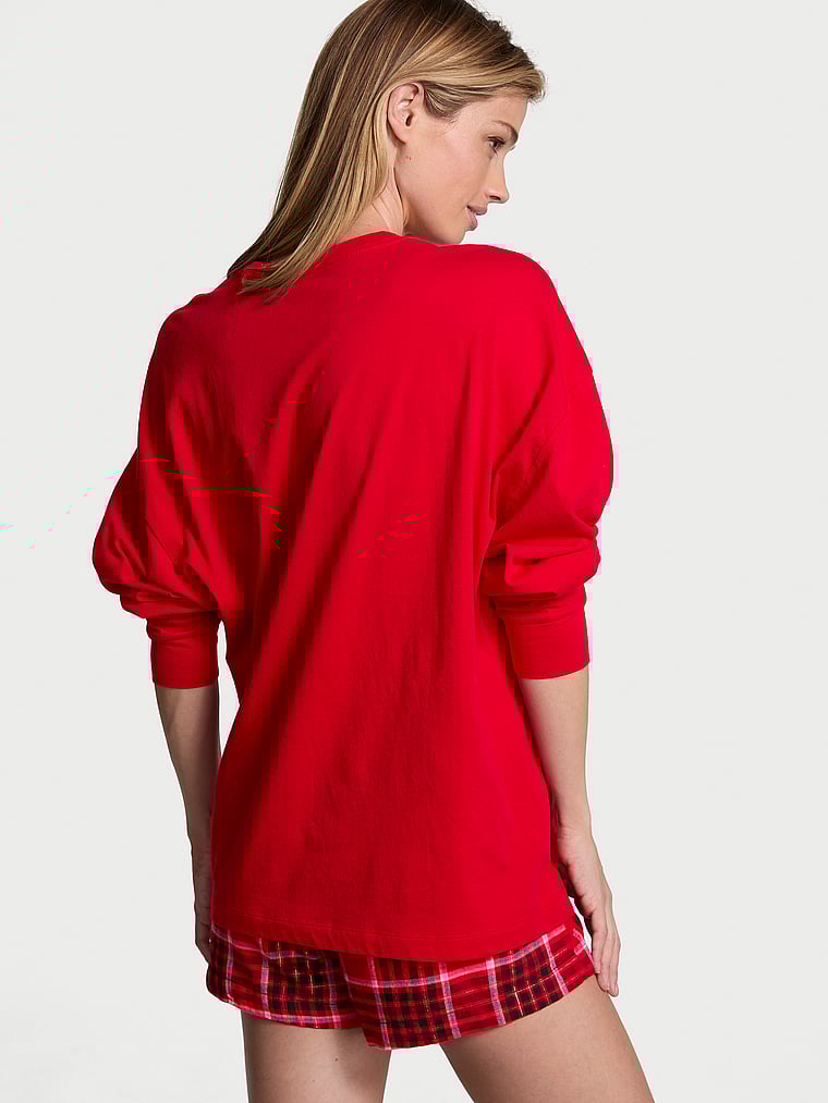 Victoria's Secret Flannel Long-Sleeve Short Tee-Jama Set