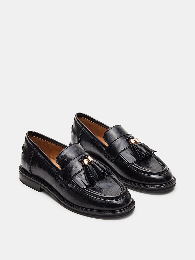 Steve Madden Radcliff Black Leather Tassel Penny Loafers