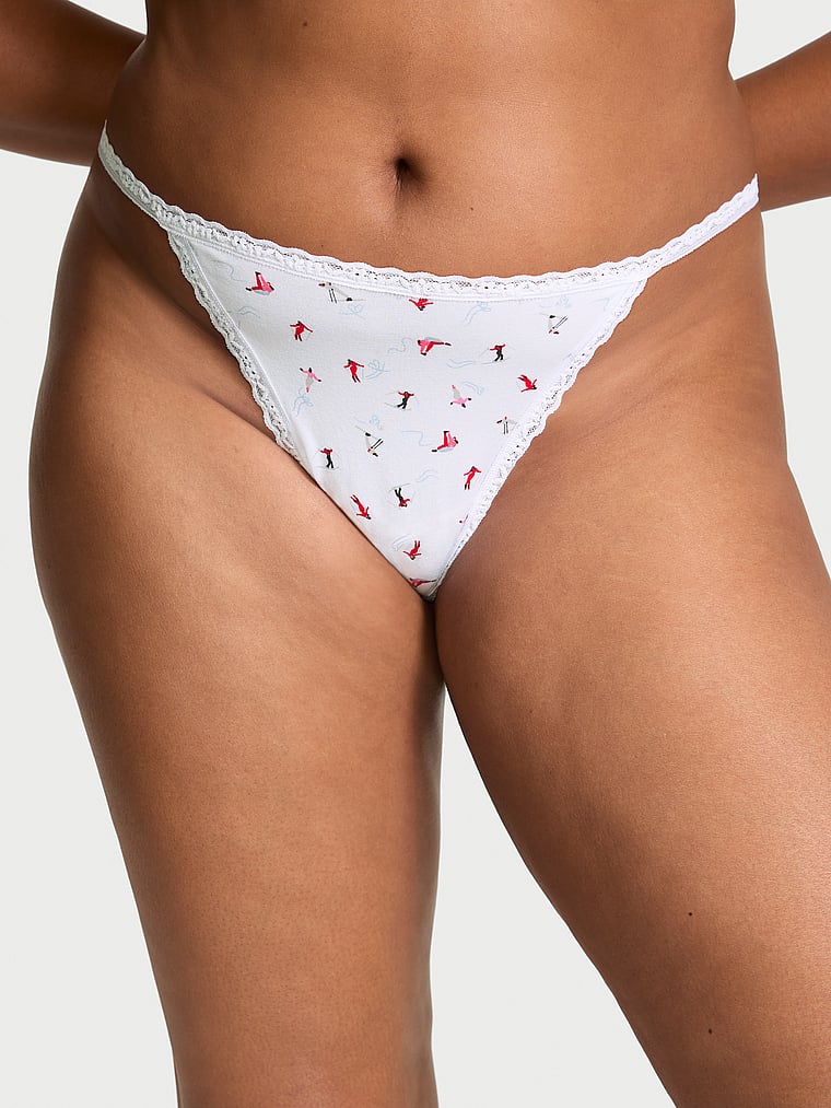 The Lacie Lace-Trim Cotton V-String Panty Smooth