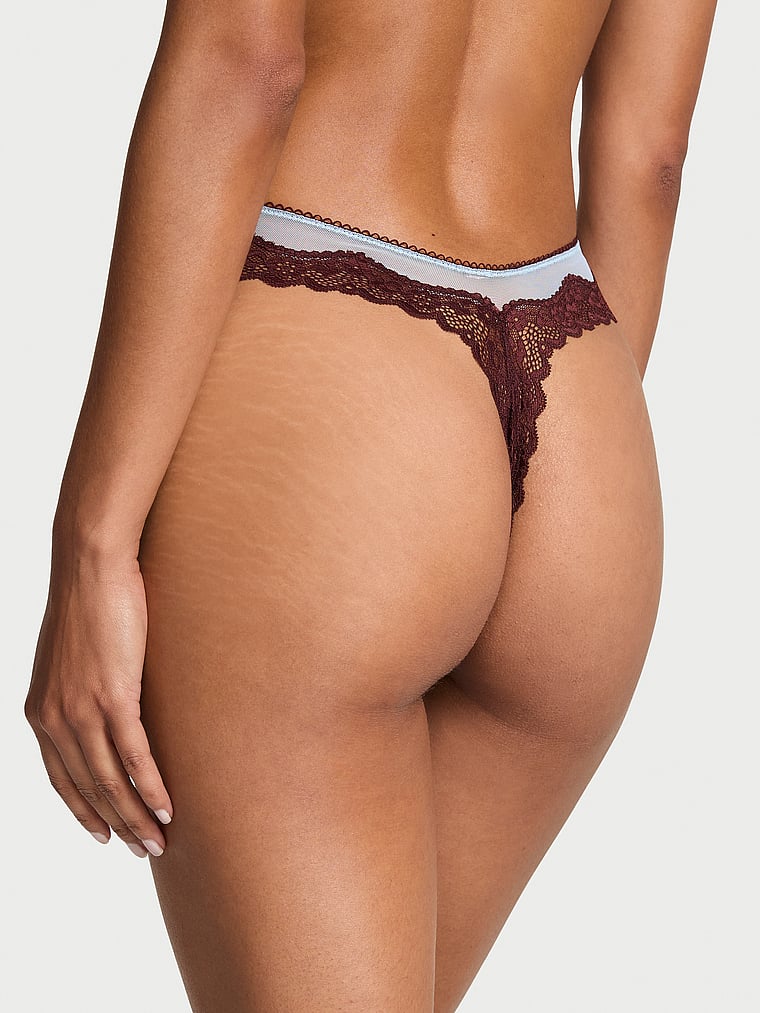 Victoria's Secret Tease Mesh Lace-Trim High-Leg Thong Panty Mesh