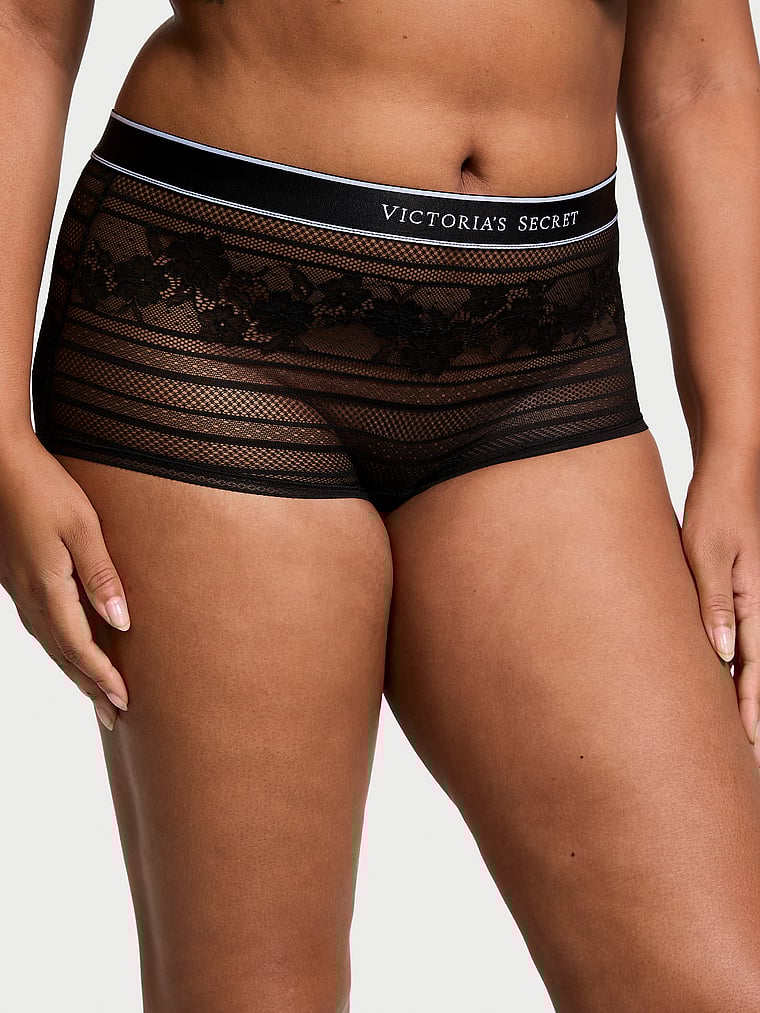 Cotton Logo Lace Boyshort Panty Lace