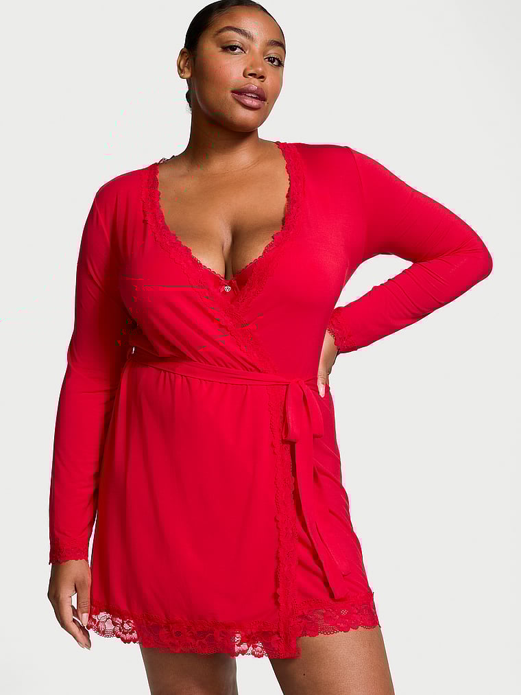 Victoria's Secret Modal Soft Lace-Trim Wrap Robe
