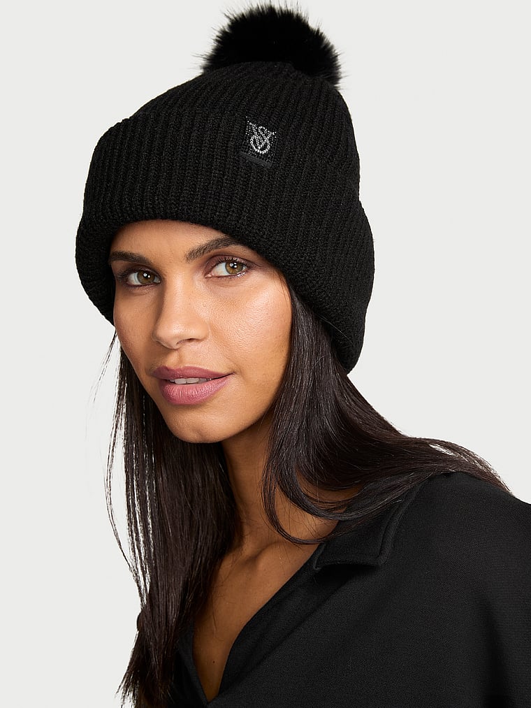 Victoria's Secret Bling Patch Pom Beanie