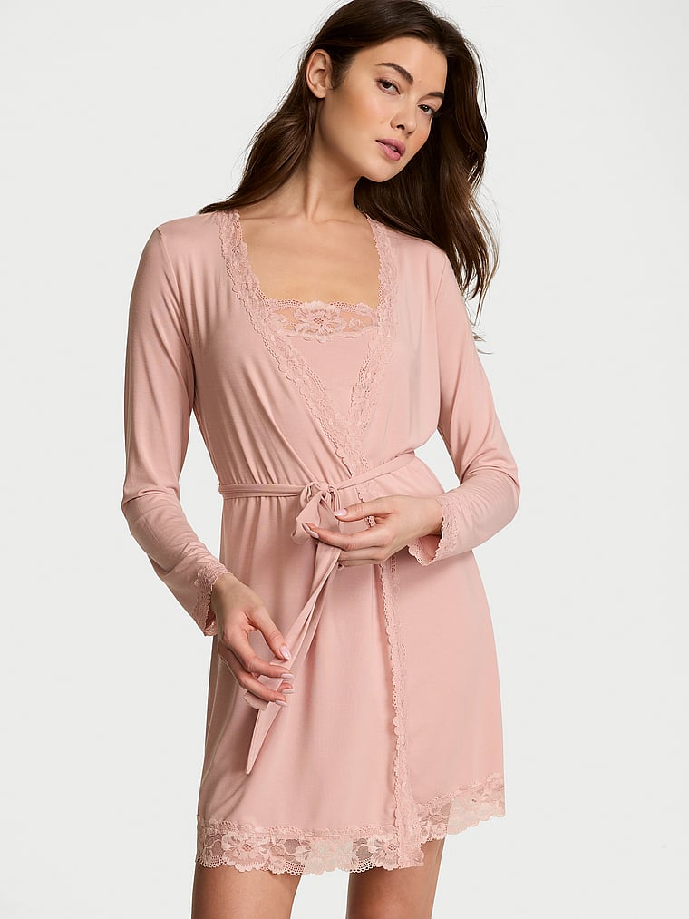 Victoria's Secret Modal Soft Lace-Trim Wrap Robe
