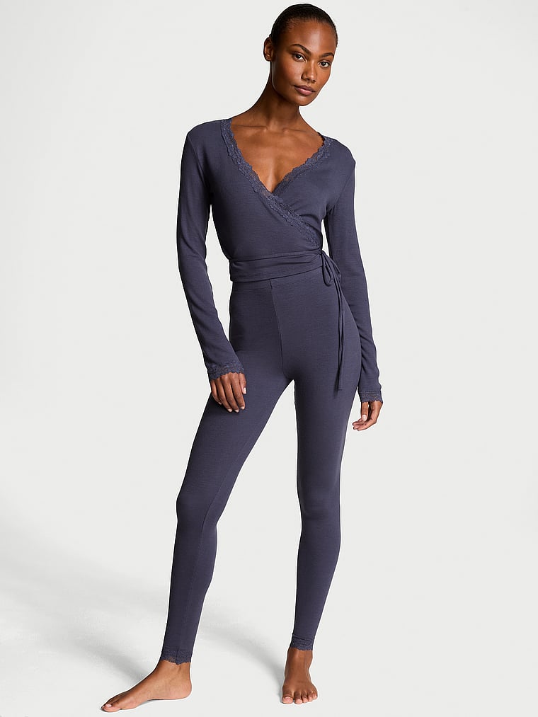 Victoria's Secret Ribbed Modal & Lace Wrap Top Leggings Set