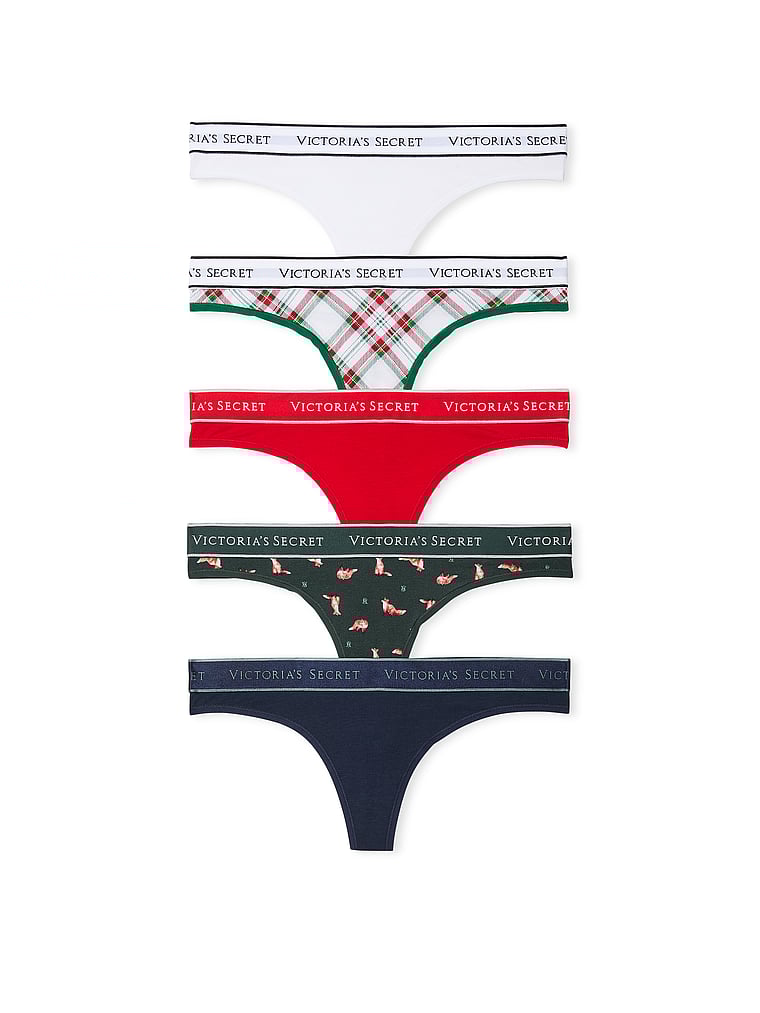 Victoria's Secret 5-Pack Logo Cotton Thong Panties Smooth