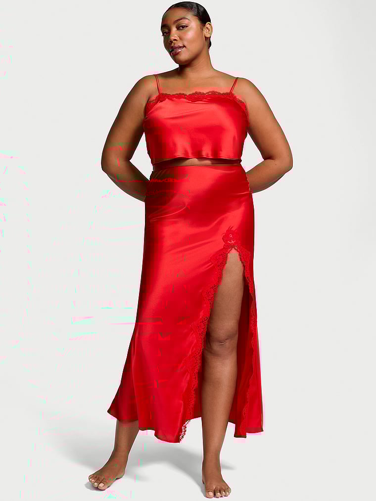 Victoria's Secret Satin Lace-Trim Cropped Top & Slip Skirt Set