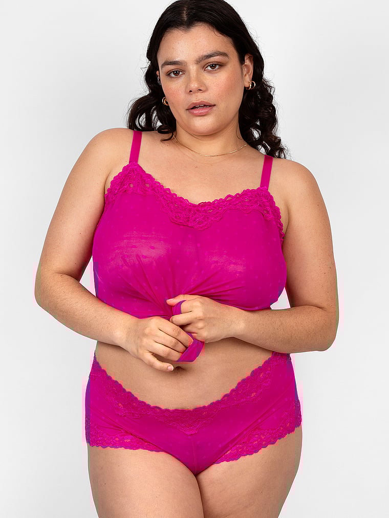 Curvy Couture Sheer Whisper Cami & Cheeky Panty 2-Piece Set