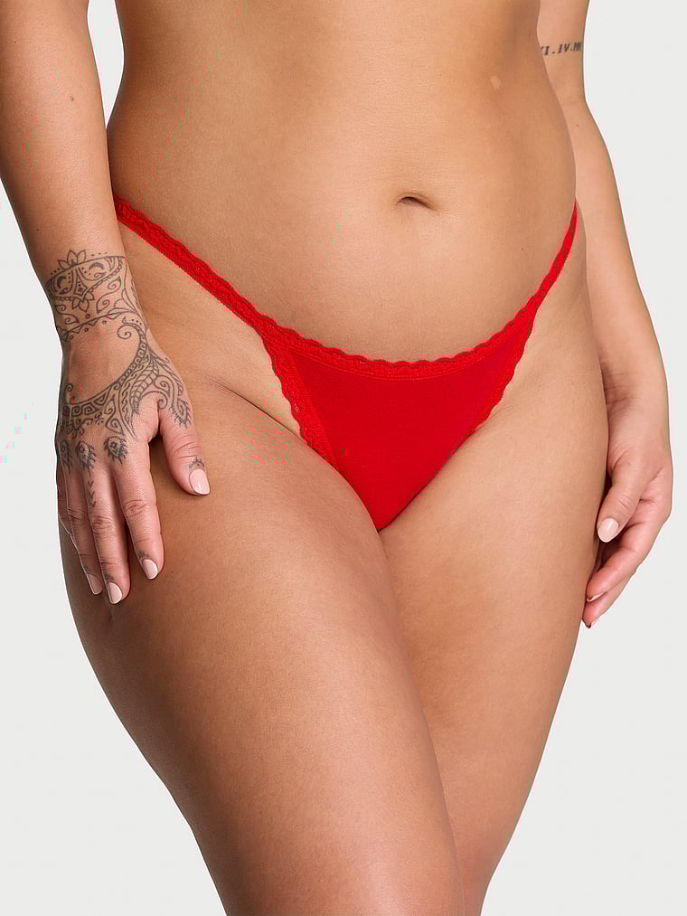 The Lacie Lace-Trim Cotton V-String Panty Smooth