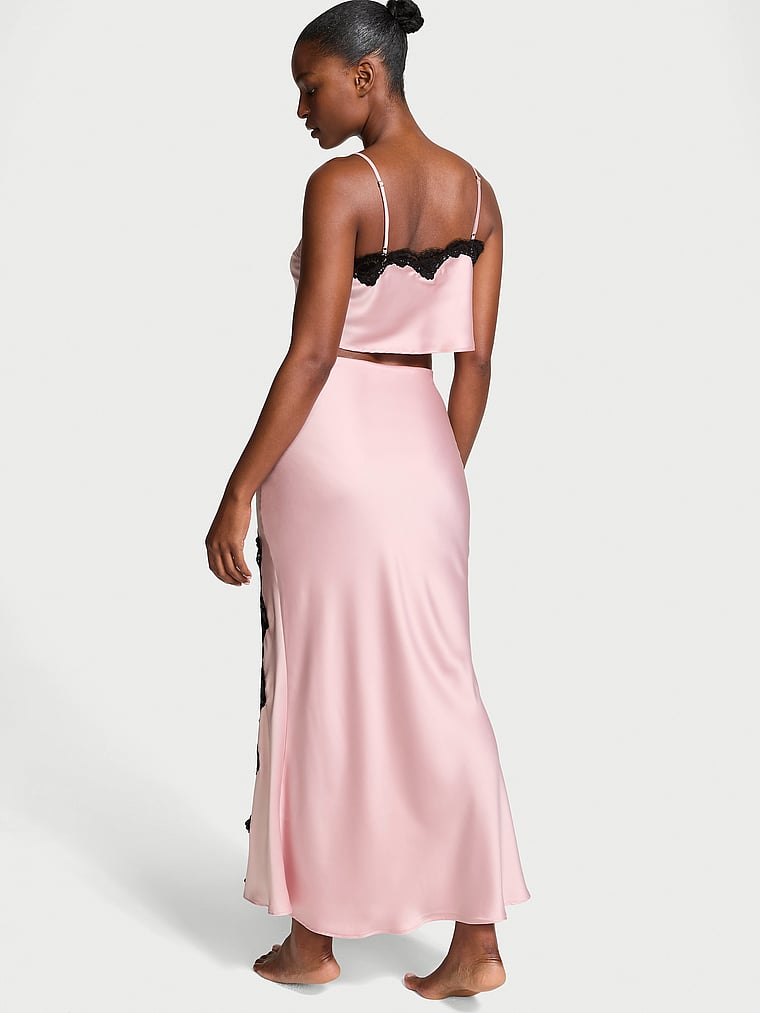 Victoria's Secret Satin Lace-Trim Cropped Top & Slip Skirt Set