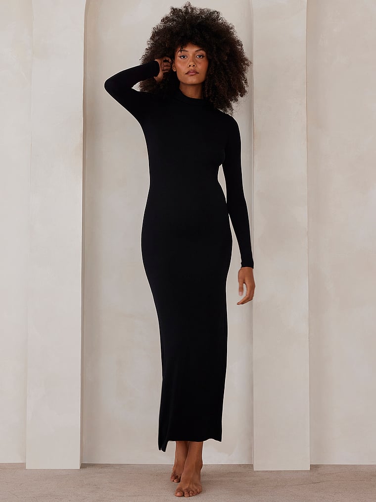 Bumpsuit Soft Rib Maxi Long Sleeve Dress