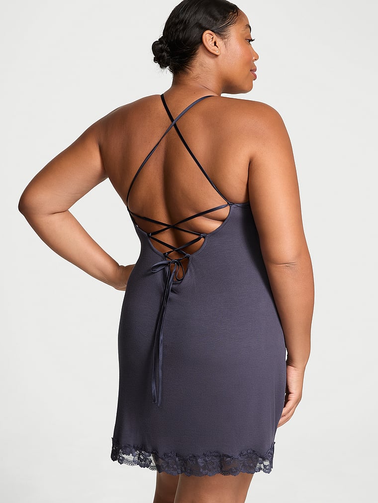 Victoria's Secret Ribbed Modal & Lace Cross-Back Slip Dress