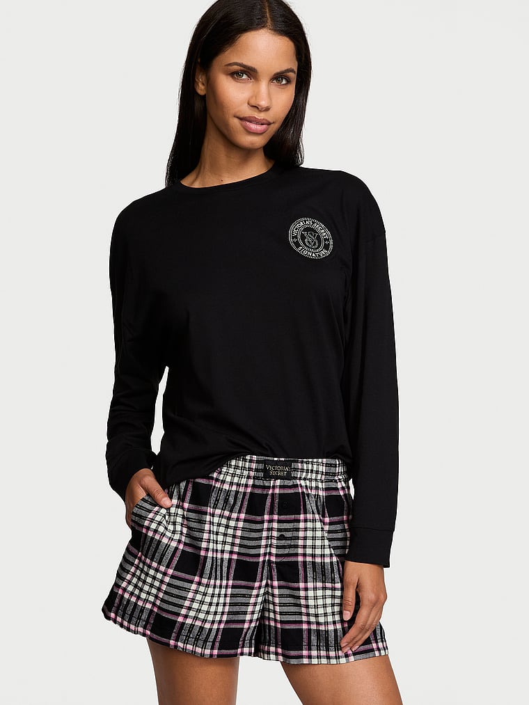 Victoria's Secret Flannel Long-Sleeve Short Tee-Jama Set