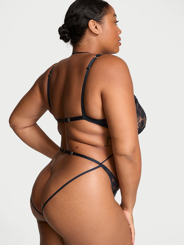 Very Sexy Ziggy Glam Noir Embellished Strappy Open-Back Teddy