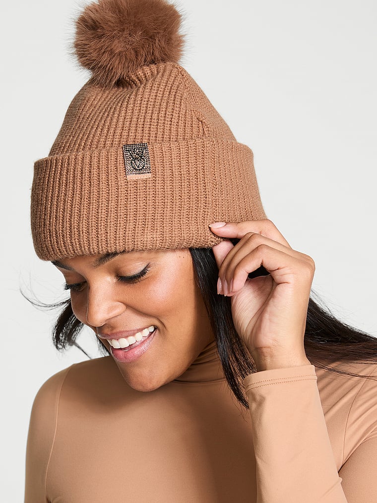 Victoria's Secret Bling Patch Pom Beanie