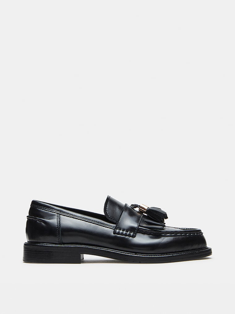 Steve Madden Radcliff Black Leather Tassel Penny Loafers