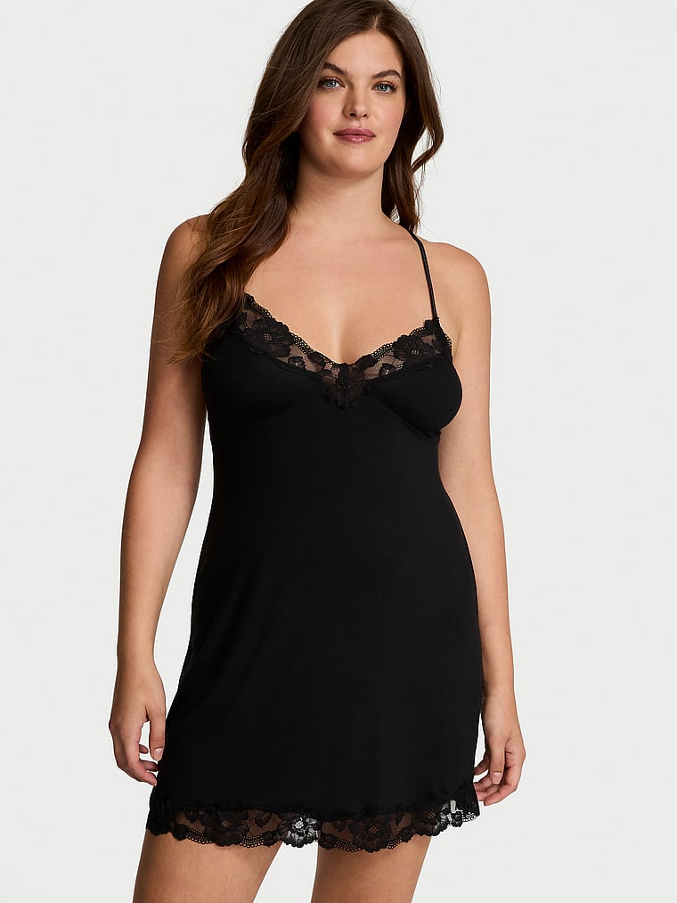 Victoria's Secret Ribbed Modal & Lace Cross-Back Slip Dress