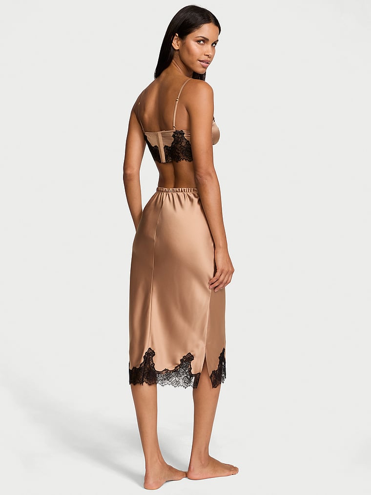 Victoria's Secret Satin Rose Lace-Trim Bralette & Midi Skirt Set