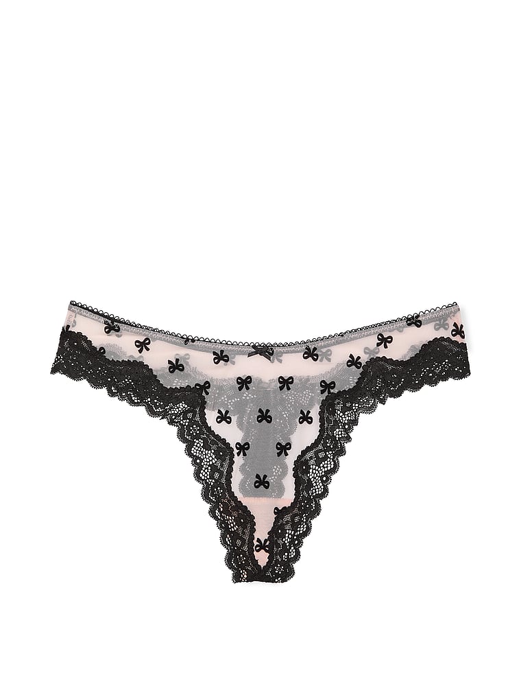 Victoria's Secret Tease Mesh Lace-Trim High-Leg Thong Panty Mesh