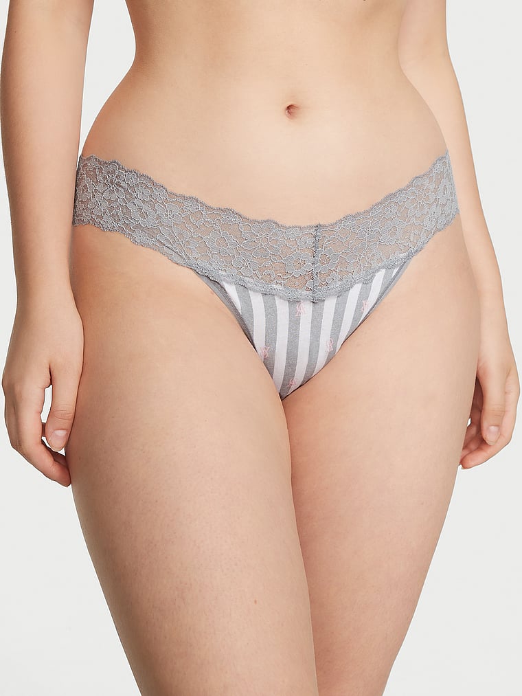 The Lacie Lace-Waist Cotton Thong Panty Classic Lace