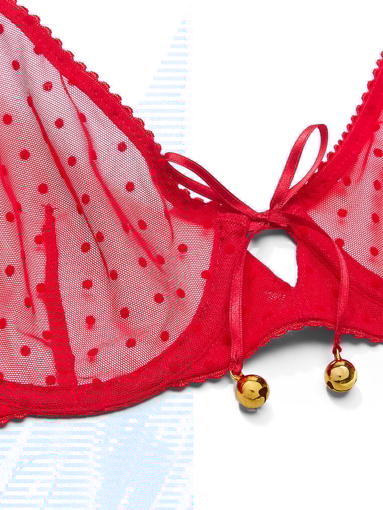 Very Sexy Jingle Bells Mesh Unlined Demi Bra Novelty