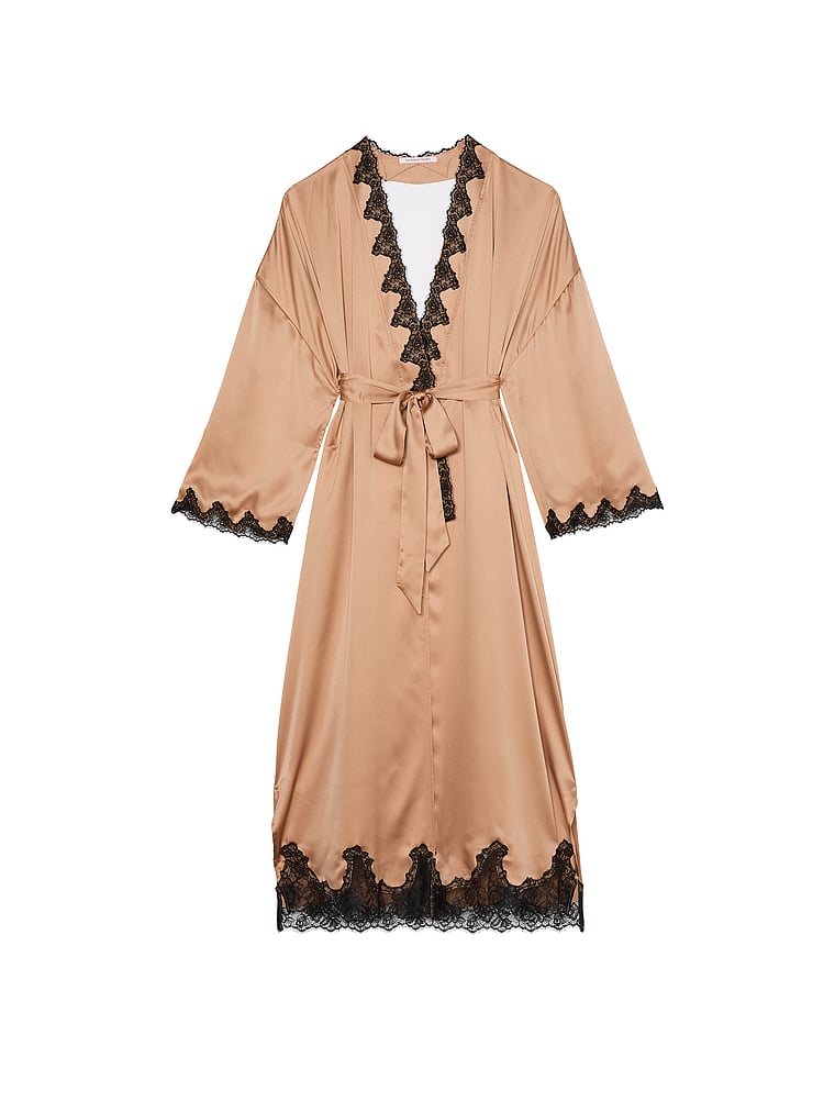 Victoria's Secret Satin & Rose Lace Open-Back Long Robe