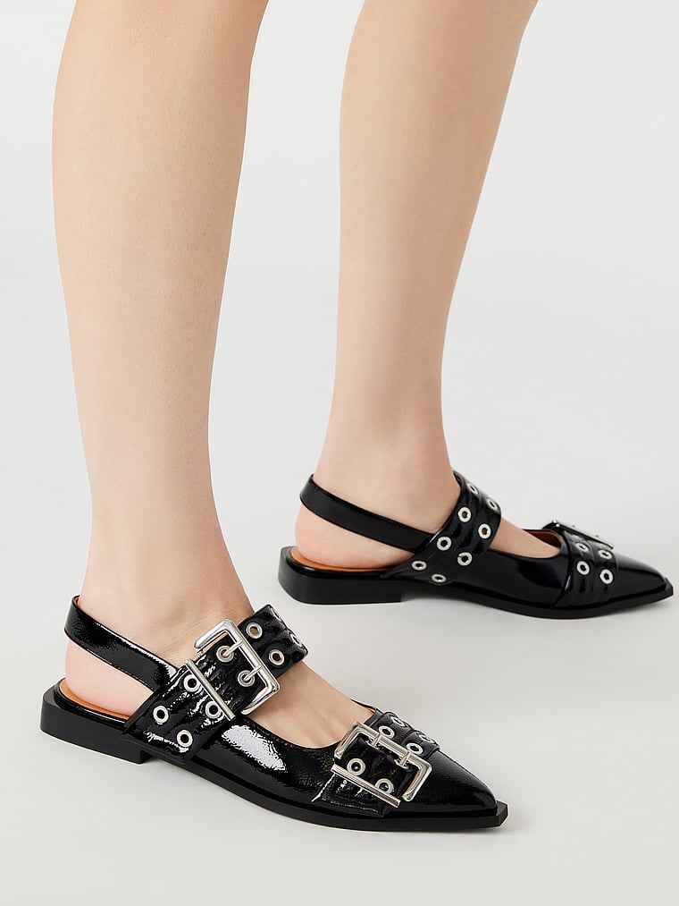 Steve Madden Graya Black Patent Slingback Flats