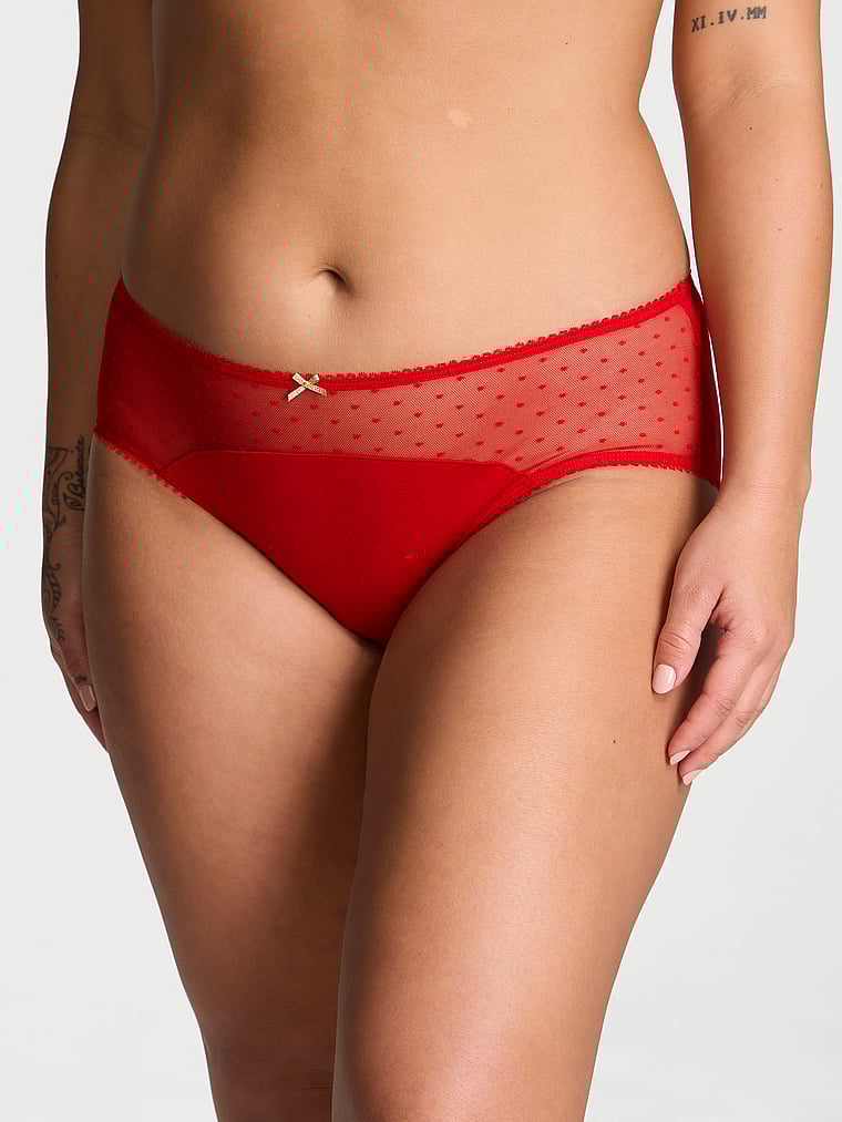Victoria's Secret Stretch Cotton Dot Mesh Hiphugger Panty Smooth