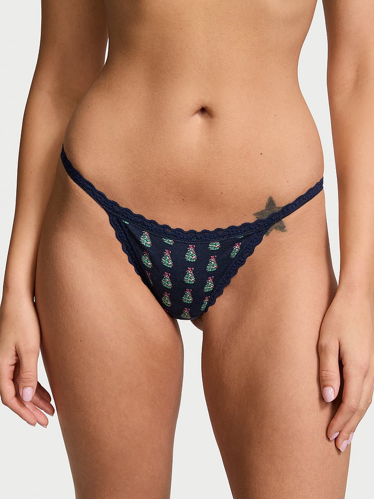 The Lacie Lace-Trim Cotton V-String Panty Smooth