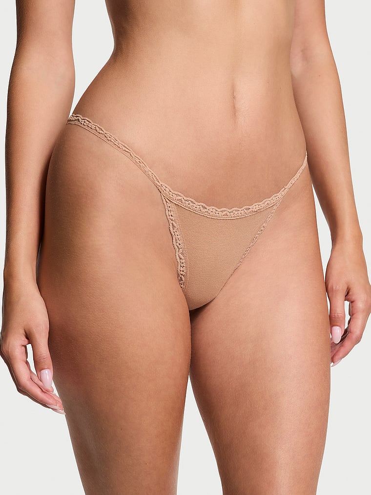 The Lacie Lace-Trim Cotton V-String Panty Smooth