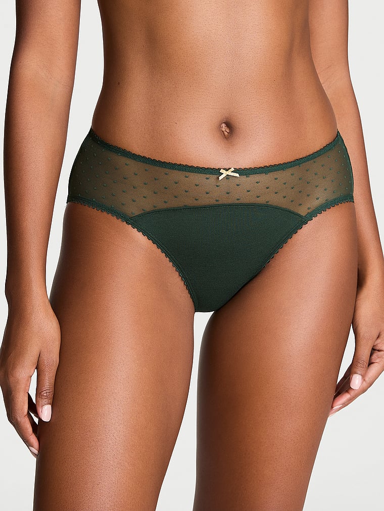 Victoria's Secret Stretch Cotton Dot Mesh Hiphugger Panty Smooth