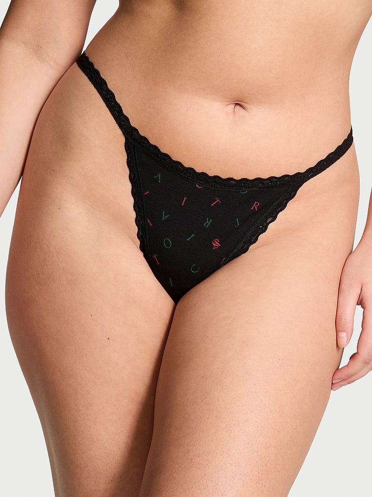 The Lacie Lace-Trim Cotton V-String Panty Smooth