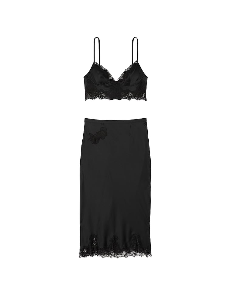 Victoria's Secret Satin Rose Lace-Trim Bralette & Midi Skirt Set