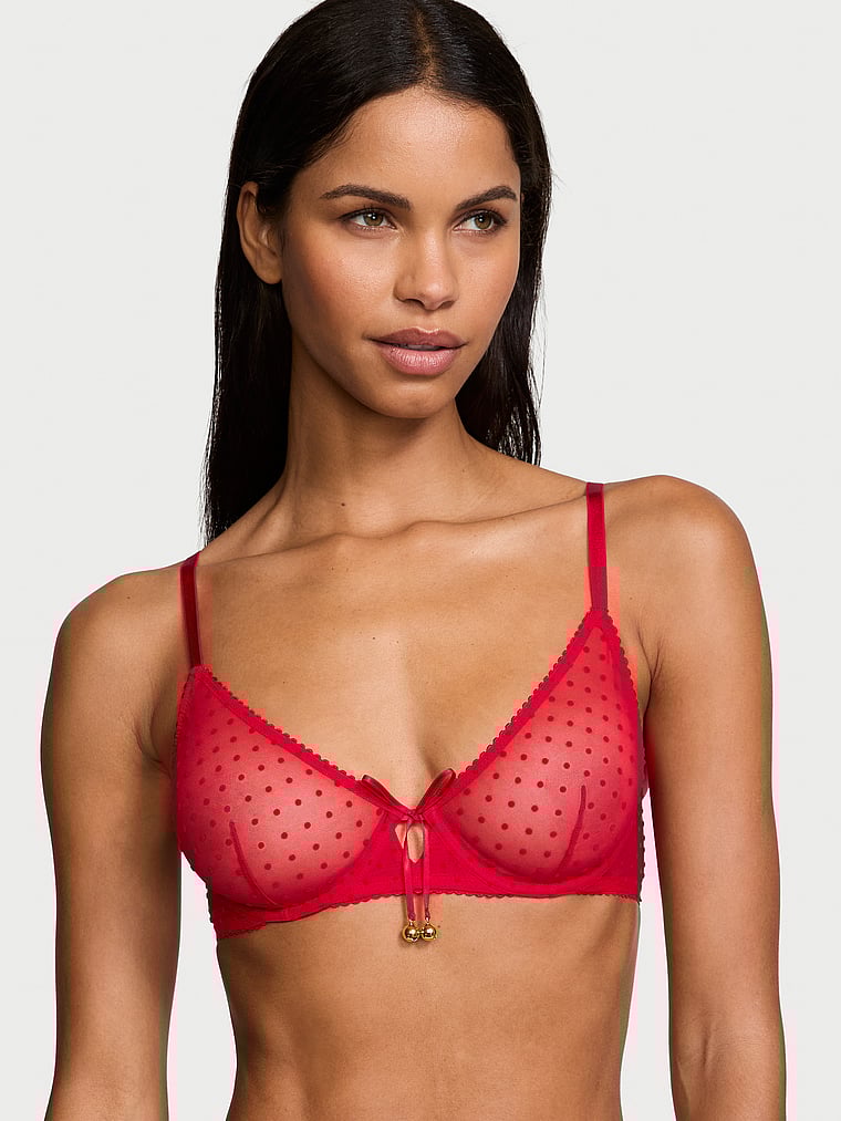 Very Sexy Jingle Bells Mesh Unlined Demi Bra Novelty