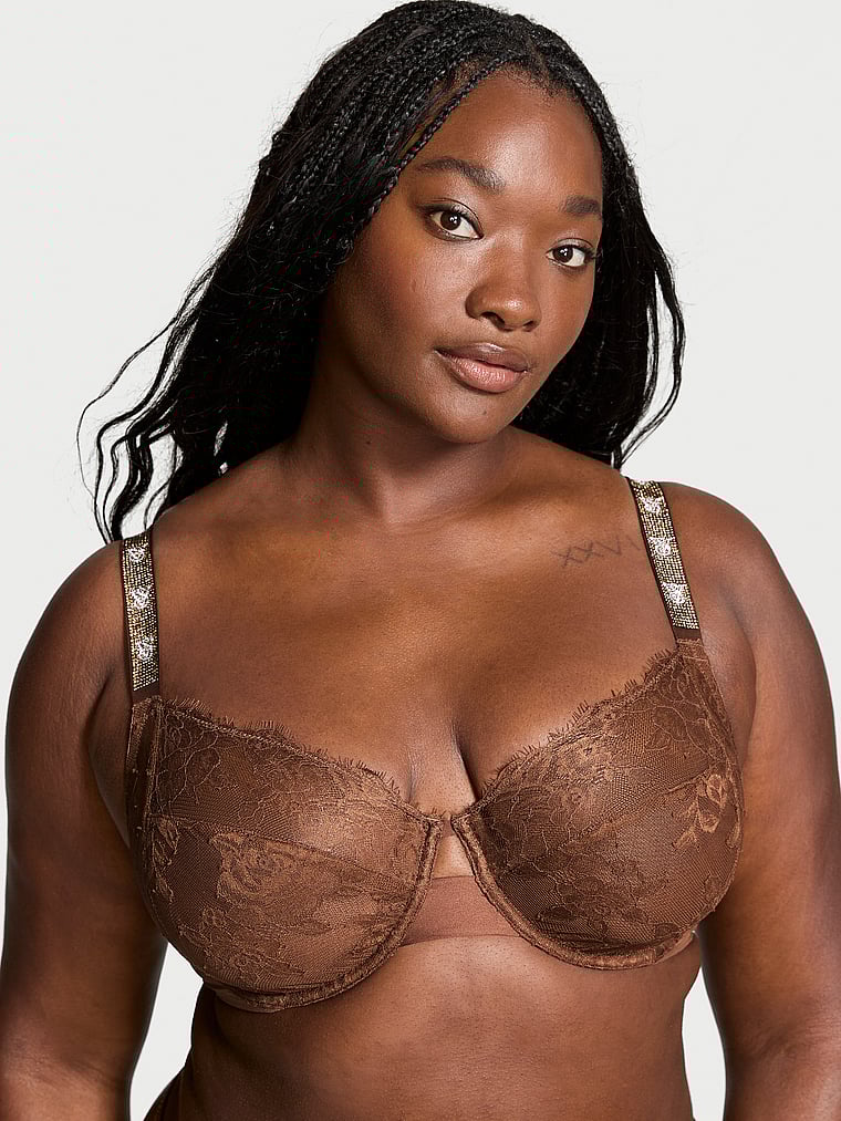 Very Sexy The Fabulous by Victoria's Secret Unlined Shine Strap Rose Lace Full-Cup Bra Lace