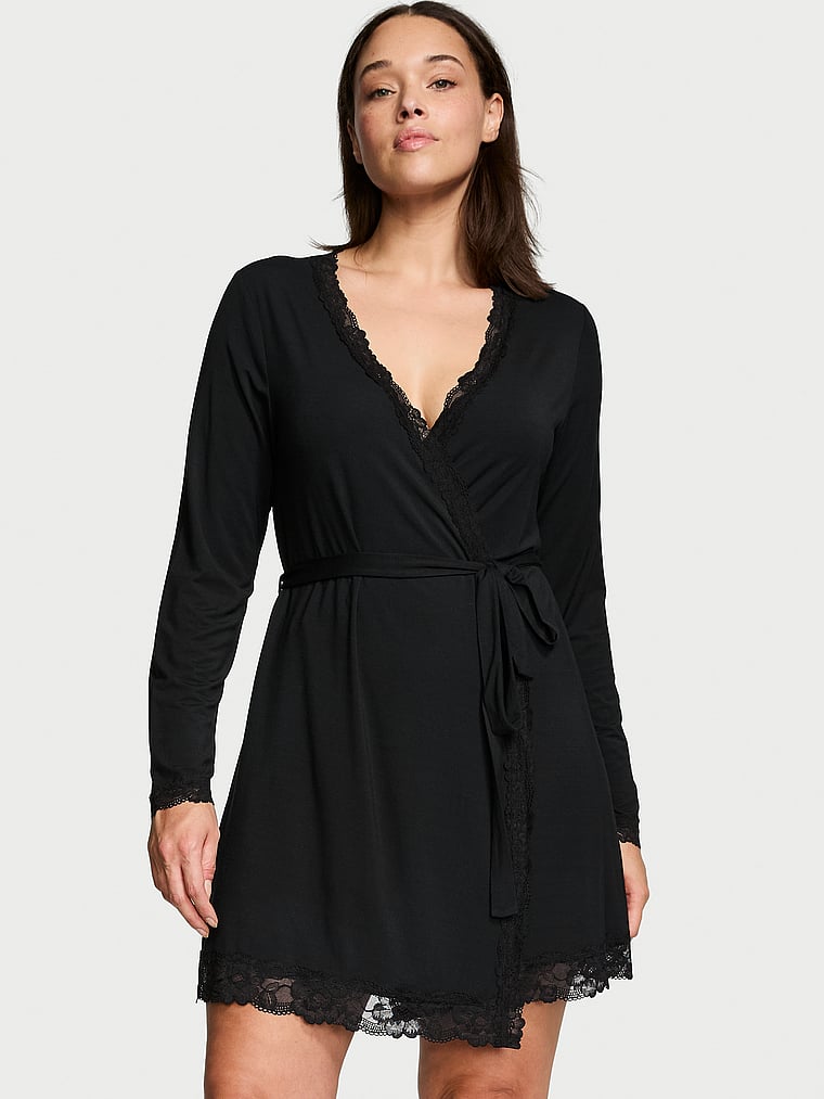 Victoria's Secret Modal Soft Lace-Trim Wrap Robe