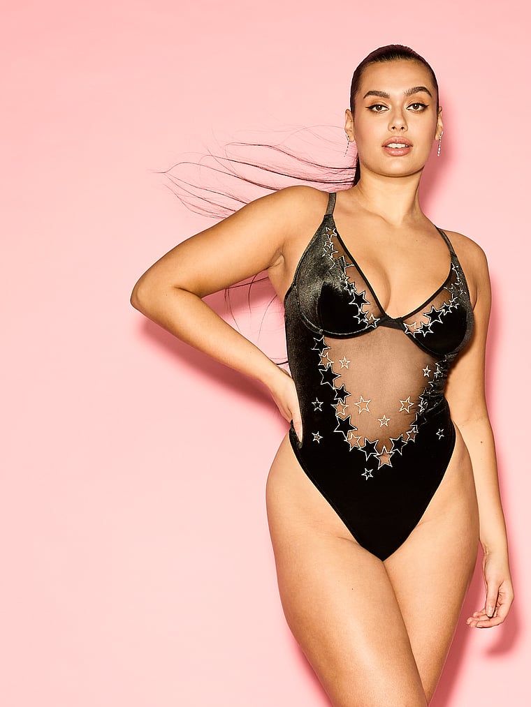 Very Sexy Starstruck Velvet Embellished Bodysuit