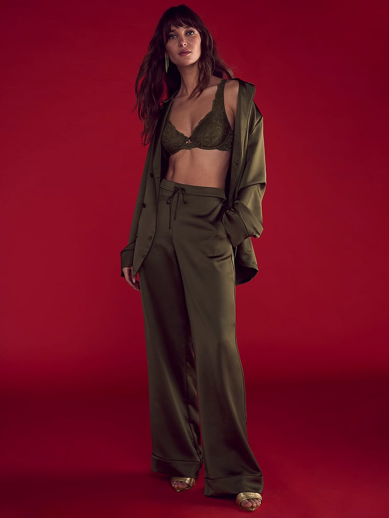 Victoria's Secret Luxe Satin Double -Breasted Long Pajama Set